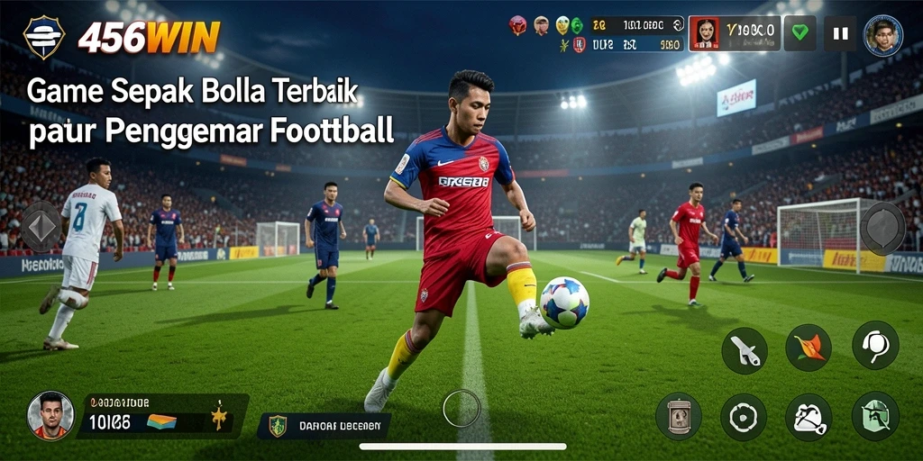 Screenshot menunjukkan gameplay sepak bola yang intens dan mendebarkan.