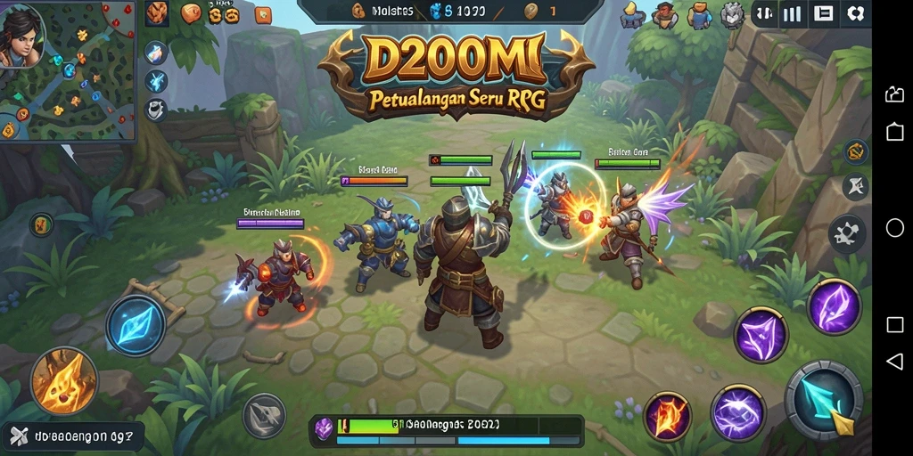 Gameplay D200M yang menegangkan dalam dunia RPG yang penuh warna.