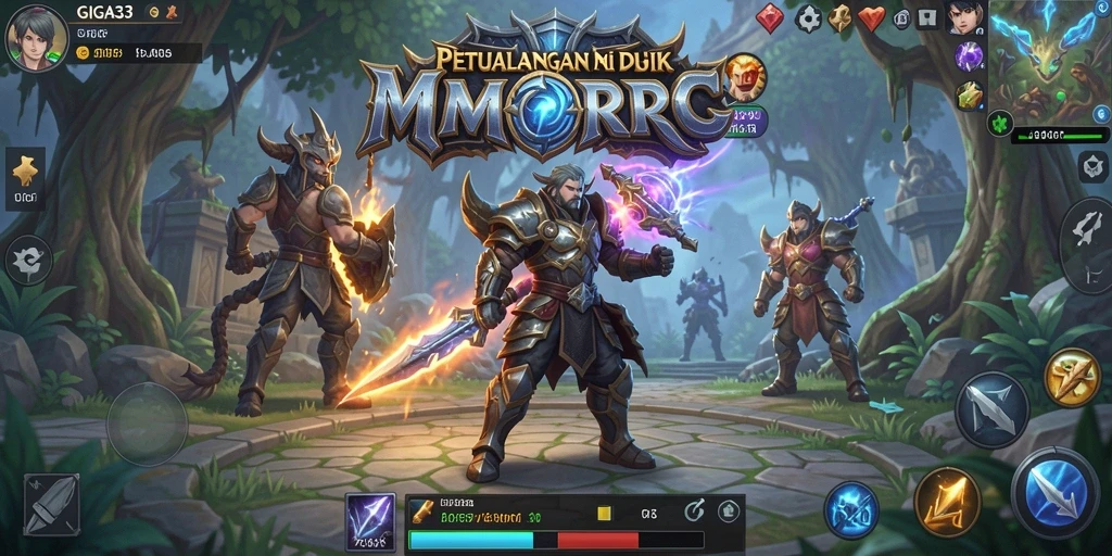 Screenshot GIGA33 menampilkan pertempuran epik dalam dunia MMORPG yang megah.