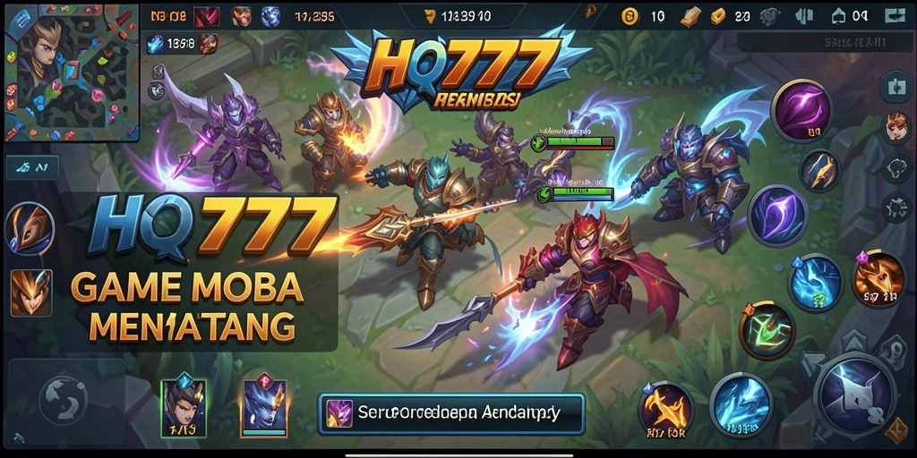 Tampilan menarik dari gameplay HQ777 di arena pertempuran MOBA.