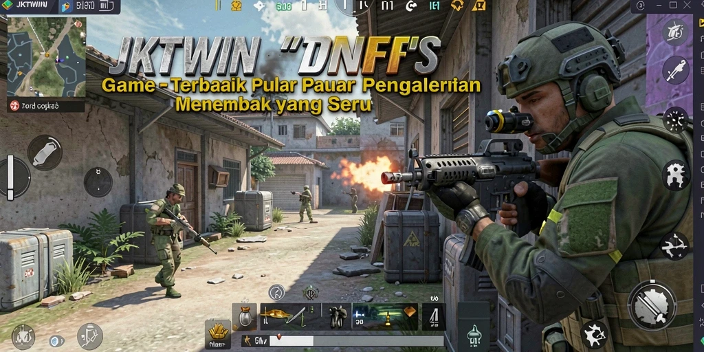 Gameplay JKTWIN yang mendebarkan dengan aksi tembak-menembak.