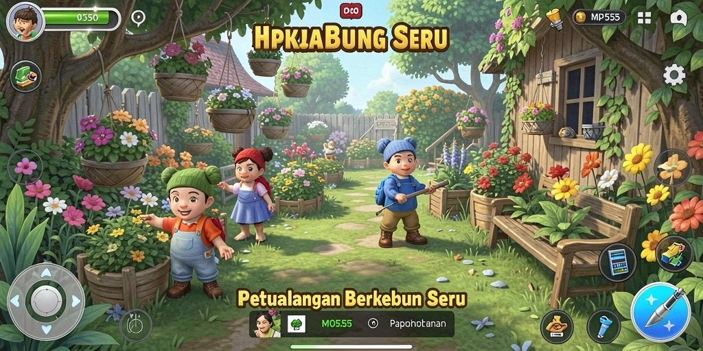 Gameplay MPO555 yang menyenangkan dengan suasana berkebun yang ceria.