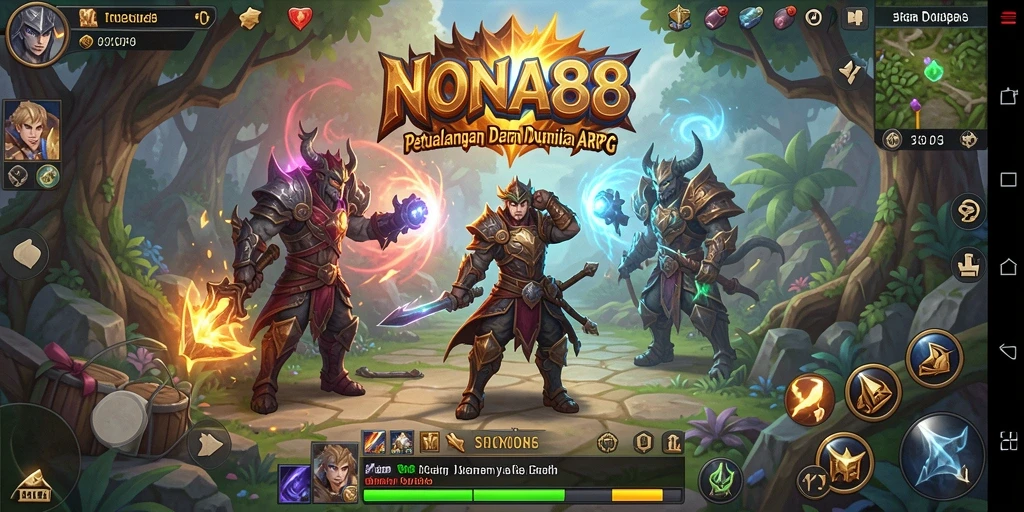 Screenshot NONA88 menampilkan aksi pertempuran seru di dunia ARPG.