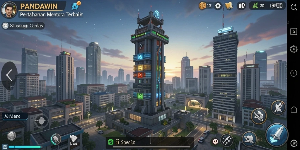 Tampilan gameplay menarik dari PANDAWIN yang penuh strategi Tower Defense.