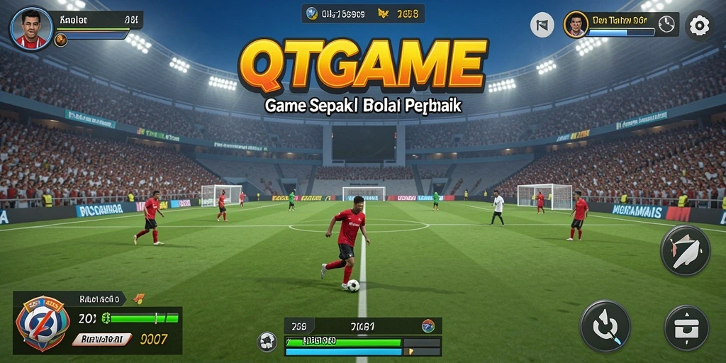 Tampilan gameplay QTGAME yang mendebarkan dalam pertandingan sepak bola.