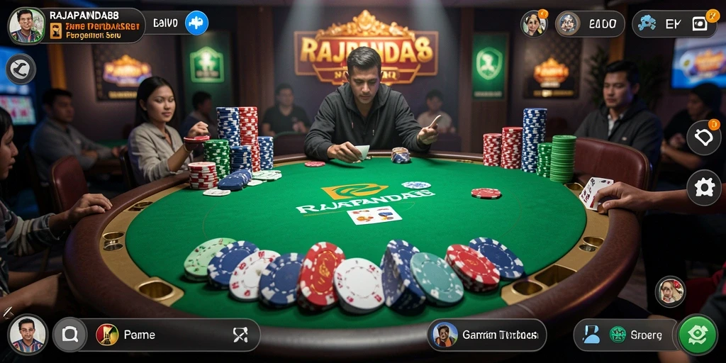 Screenshot gameplay <strong>RAJAPANDA88</strong> dengan aksi poker yang seru.