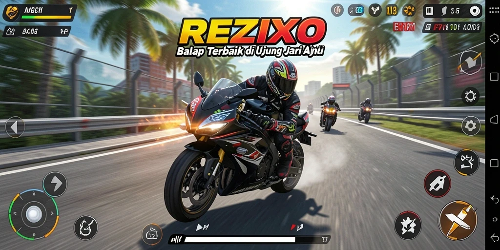 Tampilan gameplay seru dan intens di REZIXO, sajikan balapan menegangkan.