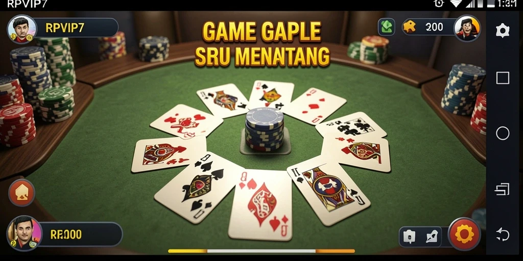 Tampilan gameplay seru dalam aplikasi RPVIP7 yang penuh strategi Gaple.