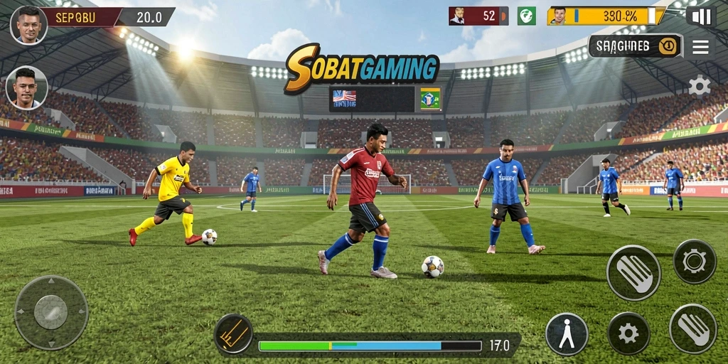 Tampilan gameplay SOBATGAMING yang memukau saat pertandingan sepak bola.