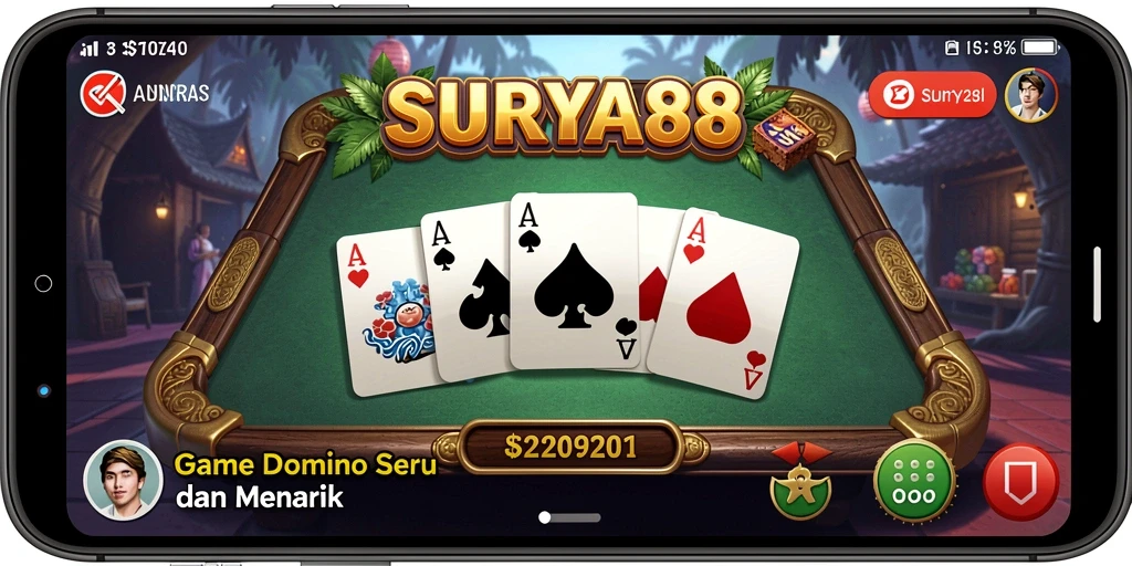 Tangkapan layar utama SURYA88 menampilkan gameplay Domino yang seru.