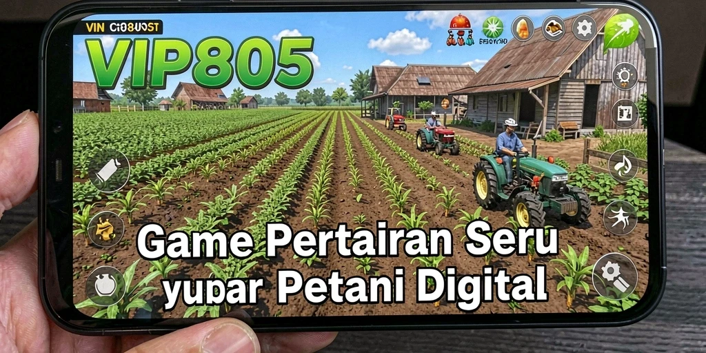 Screenshot utama VIP805 menampilkan petani yang sedang bekerja di ladang.