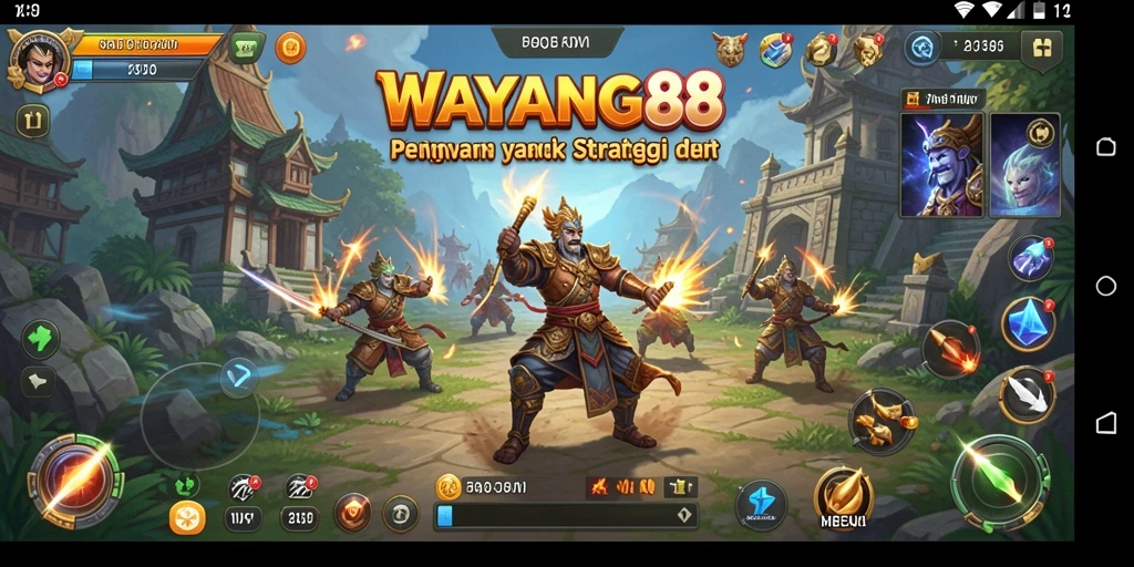 Tangkapan layar utama permainan WAYANG88 menampilkan pertarungan seru.