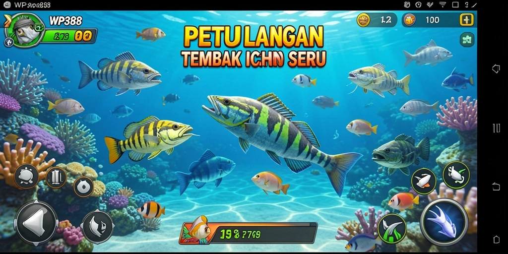 Screenshot WP888 menunjukkan aksi seru menangkap ikan.
